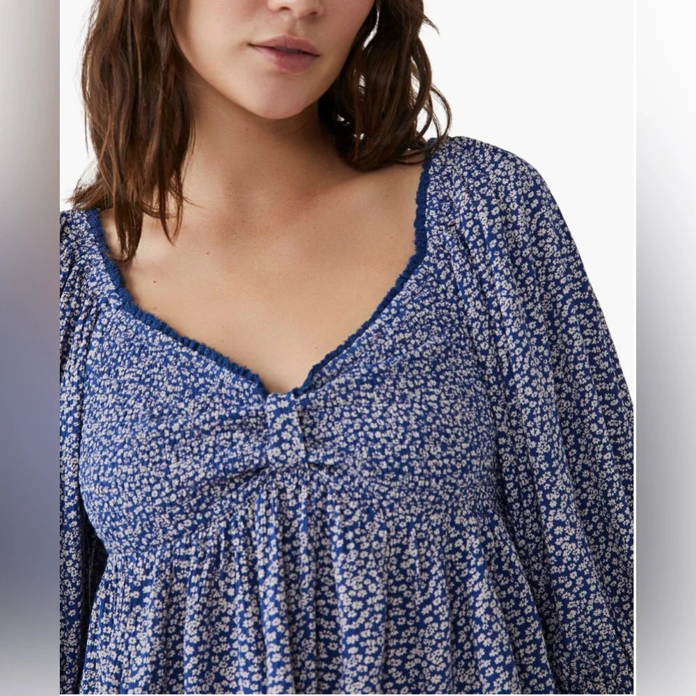 Free People Brittnee Print Smocked Back Peplum Top Size L - Picture 2 of 13